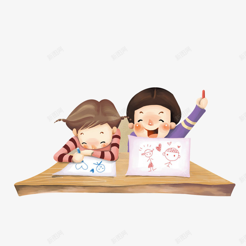 学习png免抠素材_88icon https://88icon.com 儿童 儿童节素材 卡通元素 孩子 画画 相互学习 认真学习