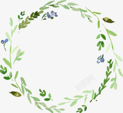 手绘水彩绘画花卉绿叶装饰花环素材