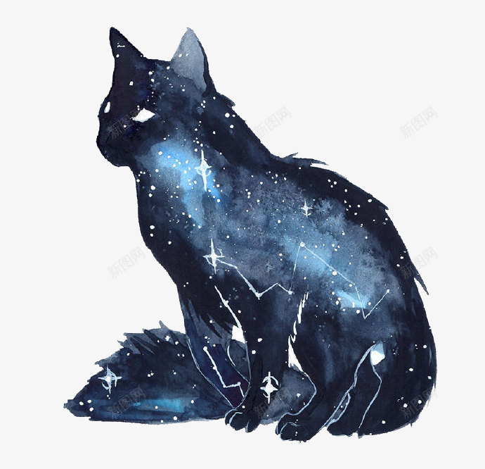 水墨星空小猫png免抠素材_88icon https://88icon.com 小猫 星空 水墨动物