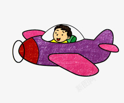 开飞机彩绘儿童画素材
