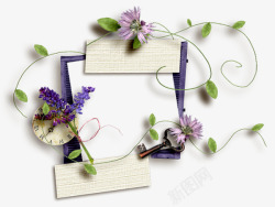 紫色花装饰文本框素材