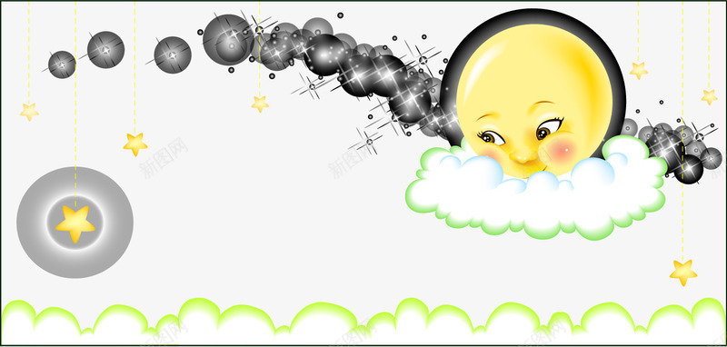 卡通星星月亮装饰图案png免抠素材_88icon https://88icon.com AI格式矢量 卡通黄色月亮 星星 白色云彩 装饰图案