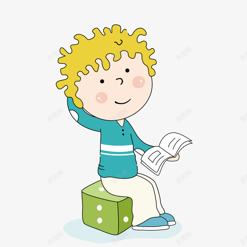 卡通手绘看书的小男孩矢量图ai免抠素材_88icon https://88icon.com 世界读书日 人物设计 儿童生活节 天猫校园季 小男孩 矢量图