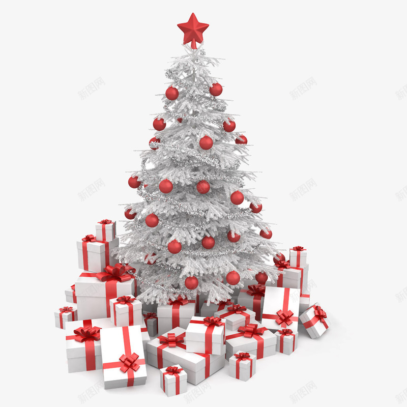 雪白圣诞树礼物盒png免抠素材_88icon https://88icon.com 礼物盒 红色吊坠 雪白圣诞树