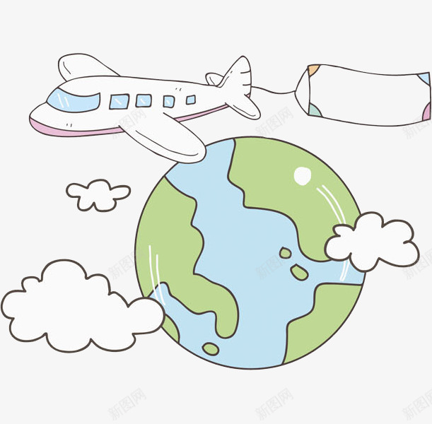 地球和飞机png免抠素材_88icon https://88icon.com 云彩 交通工具 卡通 地球 宣传 条幅 飞机