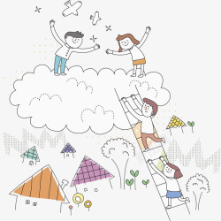 创意爬上云彩素材