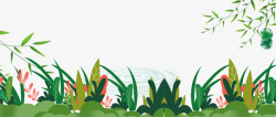 春季手绘草叶与鲜花主题边框素材