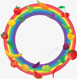 果蔬边框圆圈彩虹健康果蔬矢量图高清图片