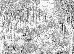 黑白线描稿森林图案背景素材
