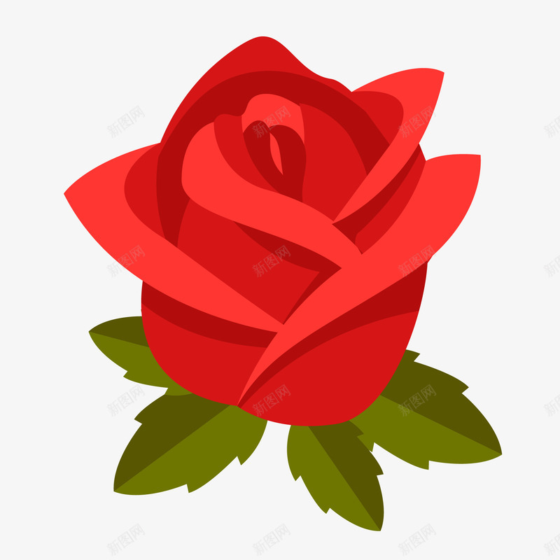 红色带叶玫瑰花矢量图ai免抠素材_88icon https://88icon.com 情人节 植物 玫瑰花 礼物 红色 花卉 矢量图