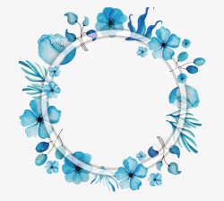 蓝色鲜花花环边框素材