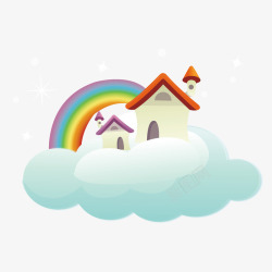 彩虹云朵下的房子素材