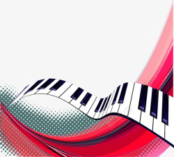 红色条纹背景黑白钢琴键盘素材