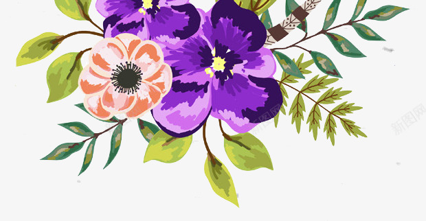 紫色花朵图案png免抠素材_88icon https://88icon.com 彩绘爱心花环 手绘线条叶子图案 水彩花纹 水粉花卉 紫色花卉花盆