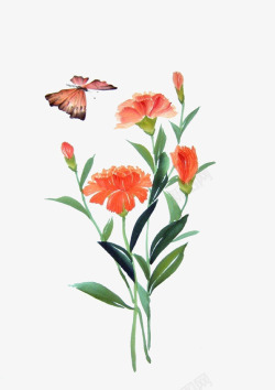 水彩插画蝴蝶与鲜花素材