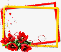 红色鲜花花卉红黄边框素材