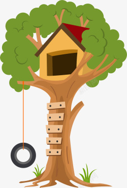 树上房屋安置的卡通风格树屋矢量图高清图片