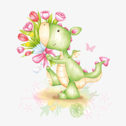 拿鲜花的小恐龙素材
