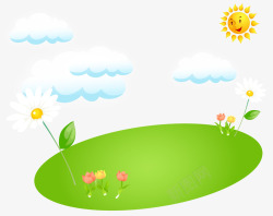 卡通云朵太阳花朵绿树卡片背景素材