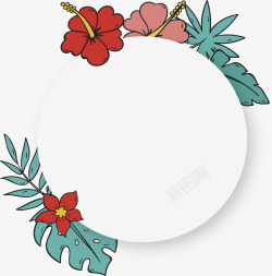 圆形夏日手绘花朵标题框素材