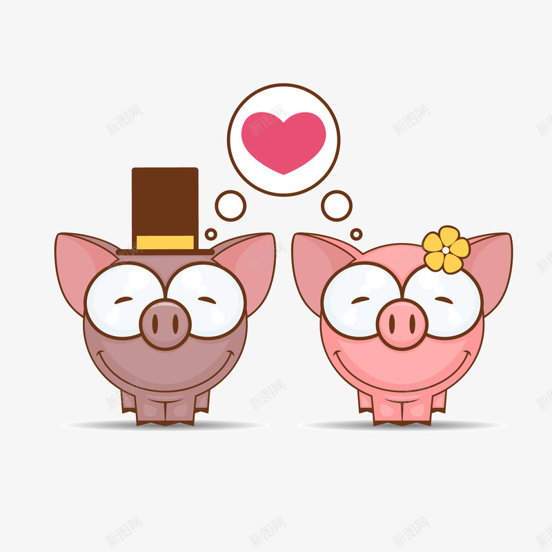 卡通小猪情侣矢量图ai免抠素材_88icon https://88icon.com 动物设计 卡通 小猪 情侣设计 手绘 矢量图