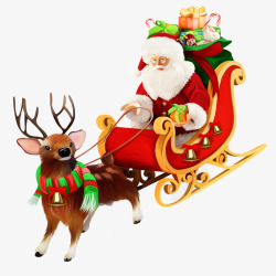 坐雪橇卡通圣诞老人坐麋鹿雪橇送礼物高清图片