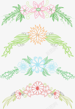 淡彩描边花朵标题框素材
