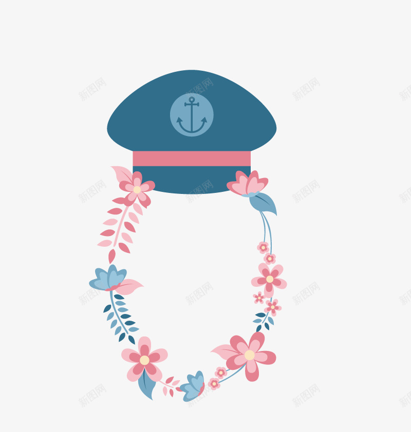 海军帽png免抠素材_88icon https://88icon.com 帽子 海军卡通 粉色 花环 装饰