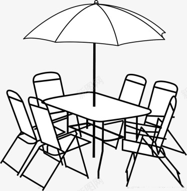 黑白线条画室外桌椅图标图标