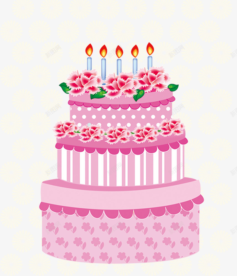 鲜花生日蛋糕psd免抠素材_88icon https://88icon.com 生日蛋糕 粉红装饰 背景花纹 装饰图案