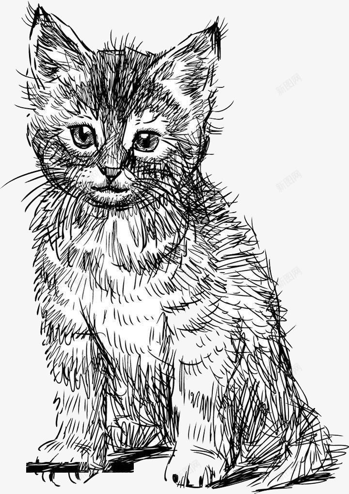 手绘猫咪png免抠素材_88icon https://88icon.com 动物 层次 设计 馋猫 黑白