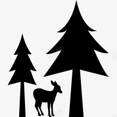 矢量森林树木鹿自然家图标图标