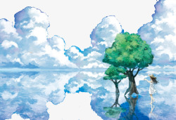 白云倒影图案素材