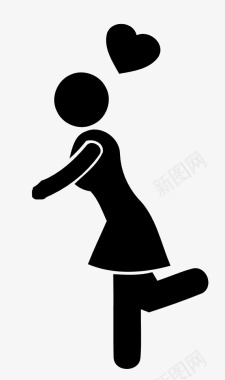 跑步的女孩卡通火柴人女标志图标图标