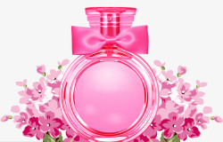粉色瓶子粉色鲜花装饰香水瓶高清图片