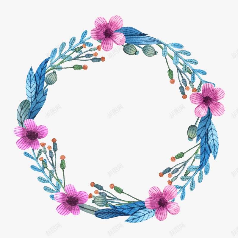 青色兰花花环矢量图ai免抠素材_88icon https://88icon.com 兰花 花环 青色 矢量图