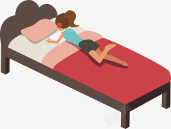 躺在床上玩手机的女子矢量图素材