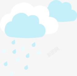 手绘蓝色云朵雨滴素材