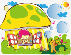 蘑菇卡通画蘑菇屋子矢量图高清图片