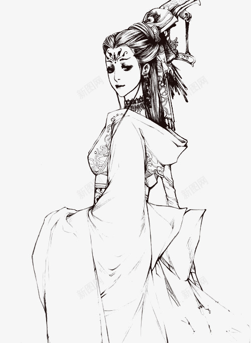 古代美人手绘黑白线稿png免抠素材_88icon https://88icon.com 古代人物线稿 古代女子手绘 古代女子黑白手绘