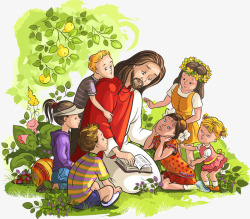 看圣经的耶稣与儿童素材