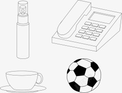 线稿化妆品杯子电话足球素材