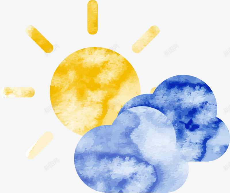 蓝色水彩云朵太阳png免抠素材_88icon https://88icon.com 3月23日 世界气象日 云朵 多云 多云转晴 天气 太阳 气象 水彩天气