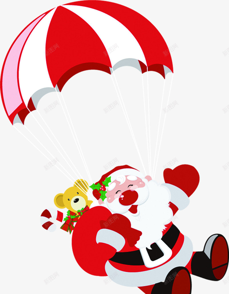 红色卡通降落伞礼物圣诞老人png免抠素材_88icon https://88icon.com 卡通 圣诞老人 礼物 红色 降落伞