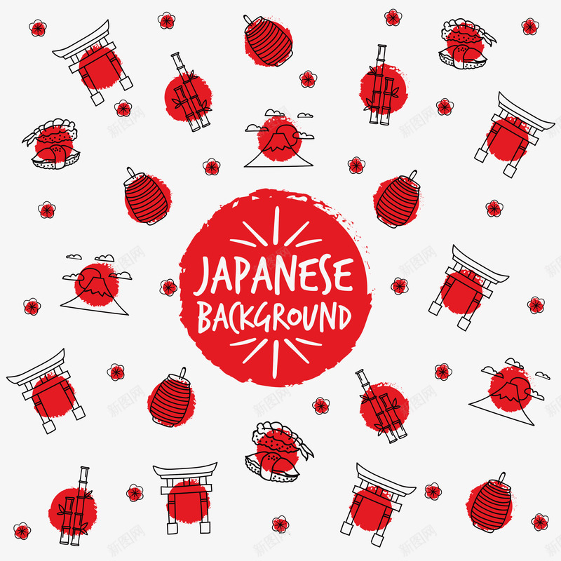手绘日本元素的红色圆圈背景png免抠素材_88icon https://88icon.com 元素 圆圈 手绘 日本 红色