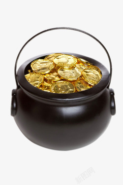 黑色瓷罐里的金币素材