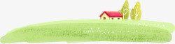 创意小房子扁平手绘风格合成创意草原小房子高清图片
