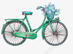 卡通手绘绿色自行车素材