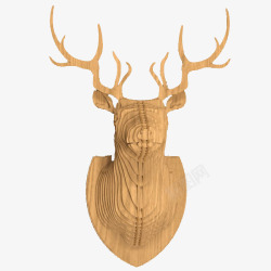 鹿头动物形状手工木雕素材