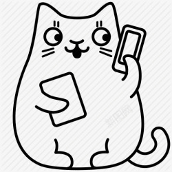 手绘创意合成拿着手机的小猫咪素材